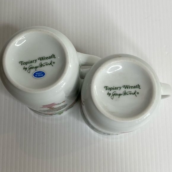 Vintage Georges Briard Mugs Topiary Wreath Set Of 2 Made In Japan RARE - Picture 6 of 10
